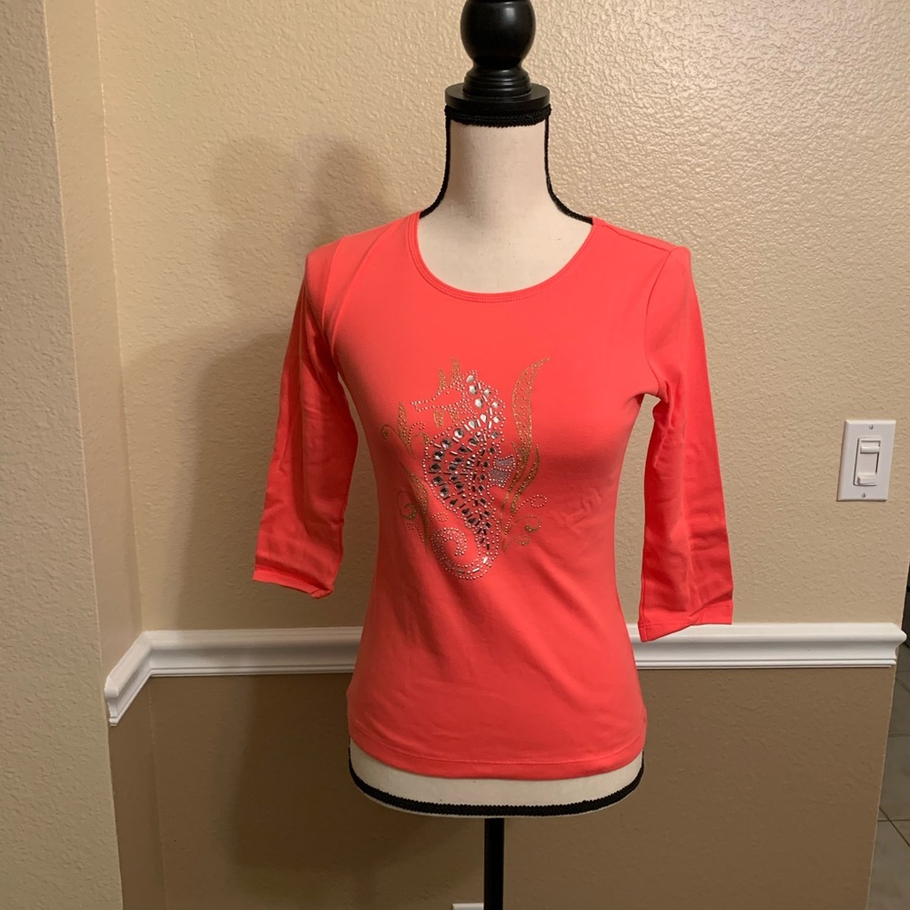 Karen Scott Petite Seahorse Shirt 3/4 Sleeves PP